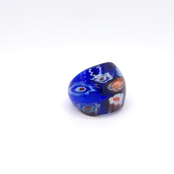 Murano Style Hand Blown Glass Ring Women's Blue Art Floral Design Boho Size 6 - Picture 5 of 14